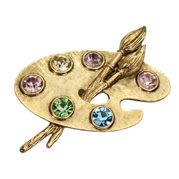 1928 Brand Multicolor Rhinestone Painter Palette Brooch Pin L839 - Picture 2 of 8